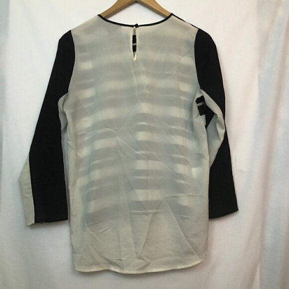 BAR III Black Cream Stripe 3/4 Sleeve High Low Hi-Lo Polyester Sheer Blouse Top - Picture 5 of 7